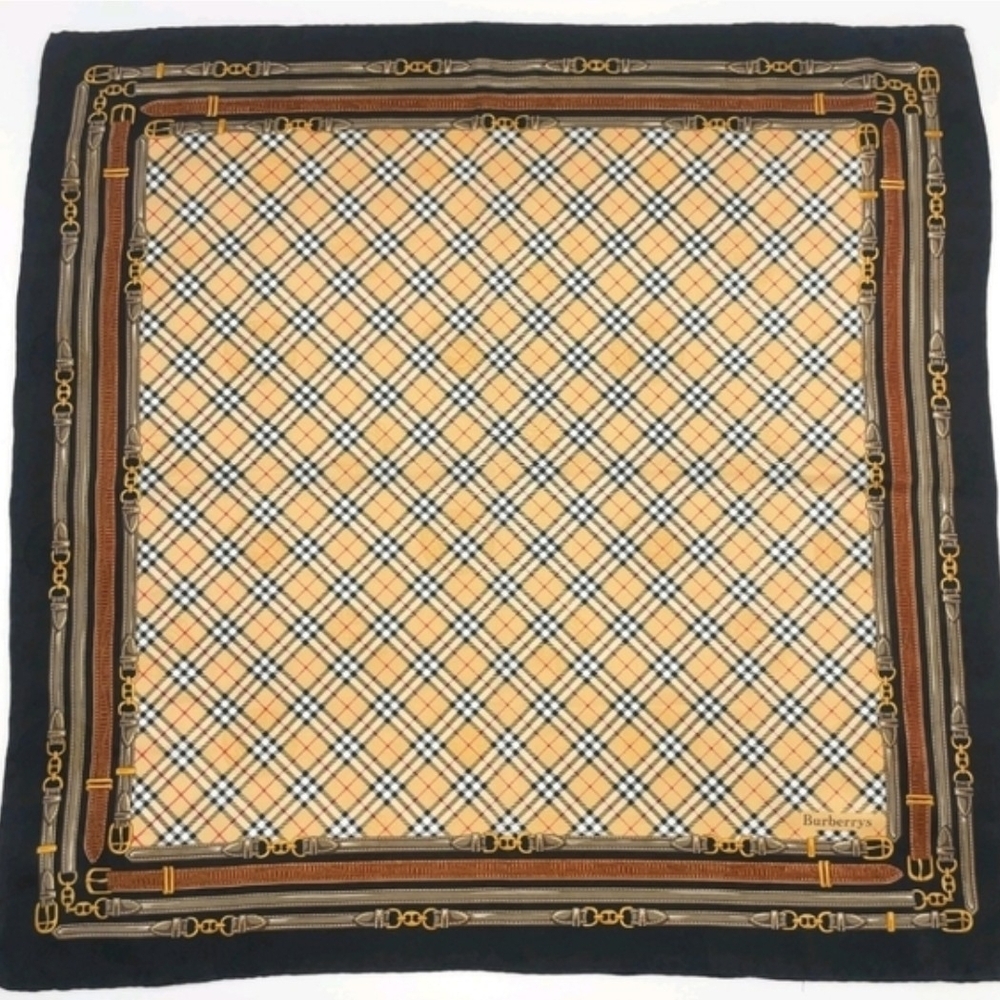 BURBERRYS Vintage Nova Check Silk Scarf 23x23 Belt Equestrian Print - Picture 2 of 8